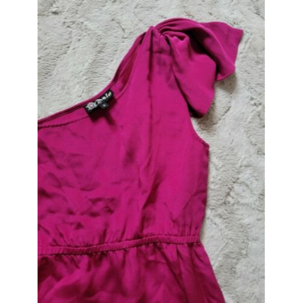 Vintage Anlo 100% Silk Fuchsia Pink One Shoulder Dress Size S - Picture 6 of 12